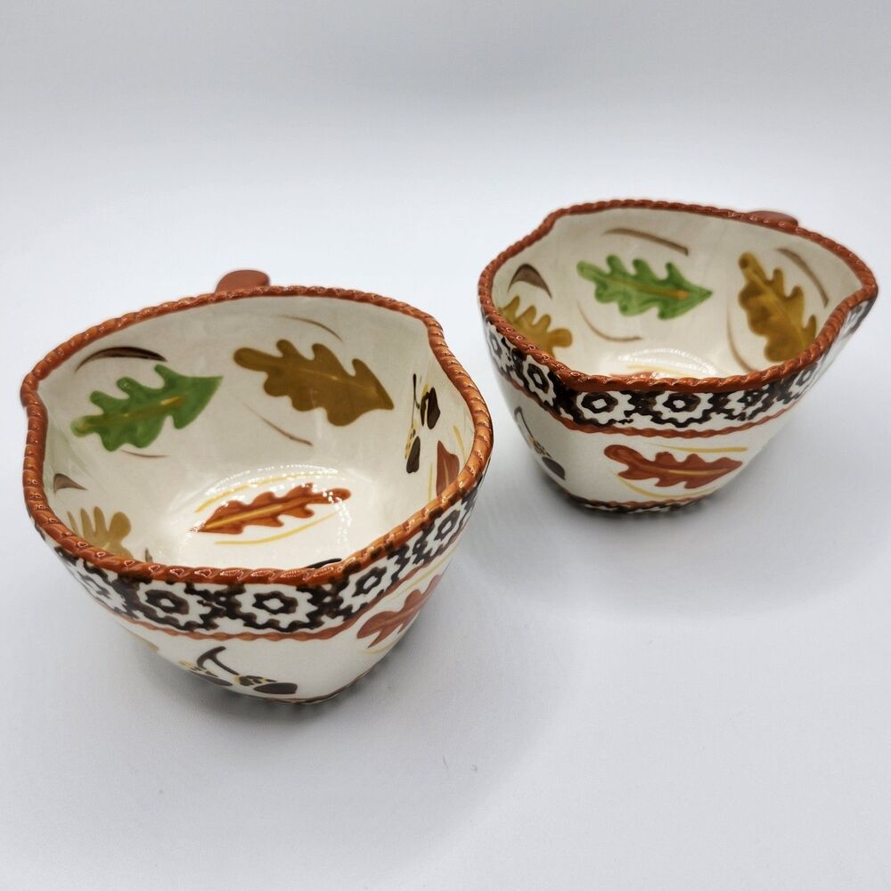 Temp-tations Old World Harvest Ceramic 8oz Acorn Bowl Set of 2, Fall Leaf Nature